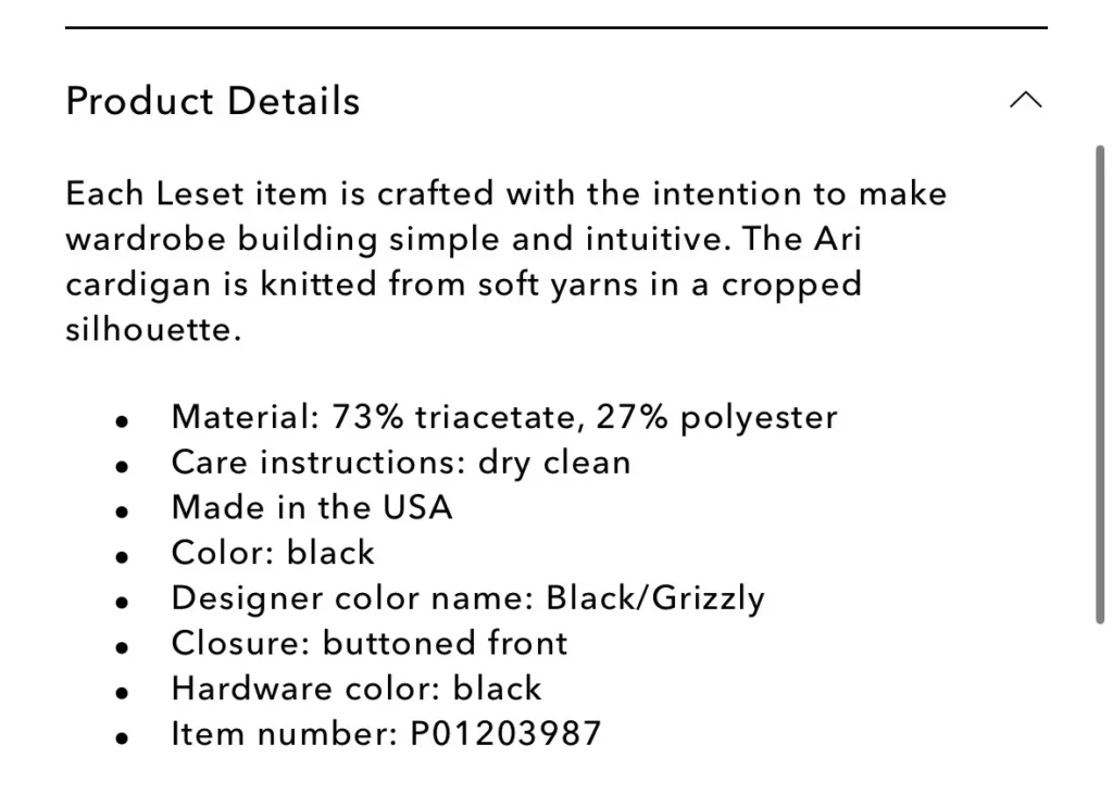 Image for Leset Ari Crop Cardigan XS