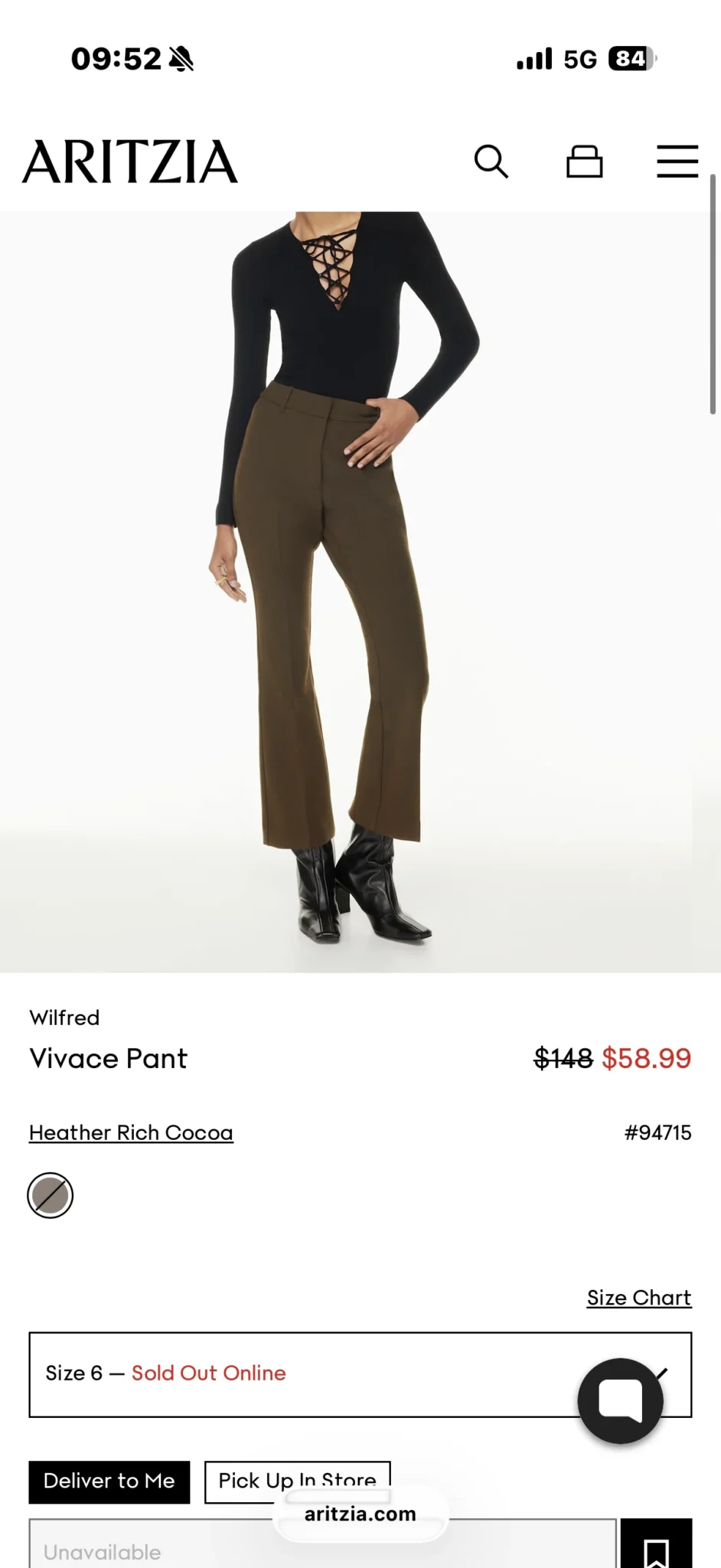 Image for Pantalon Wilfred Aritzia modèle Vivace pants marron taille 2