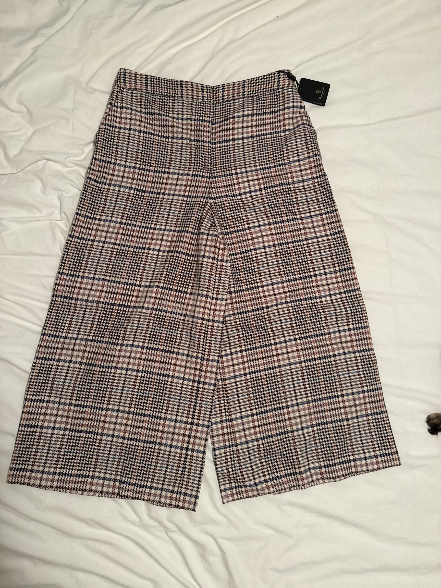 Pantalon jupe culotte motif prince de galle dans les teintes de brun, vieux rose beige Massimo Dutti seconde main