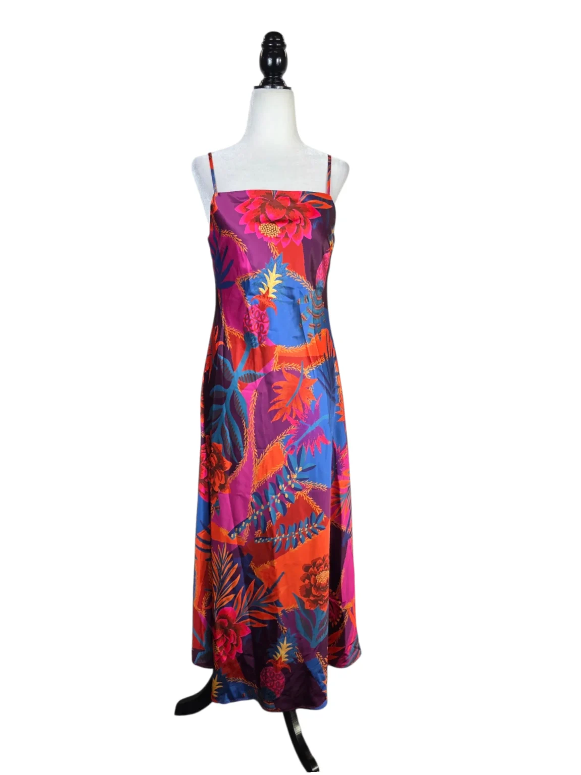 Featured image for JOIE SATIN BOHO VACATION TROPICAL CAMI MIDI DRESS