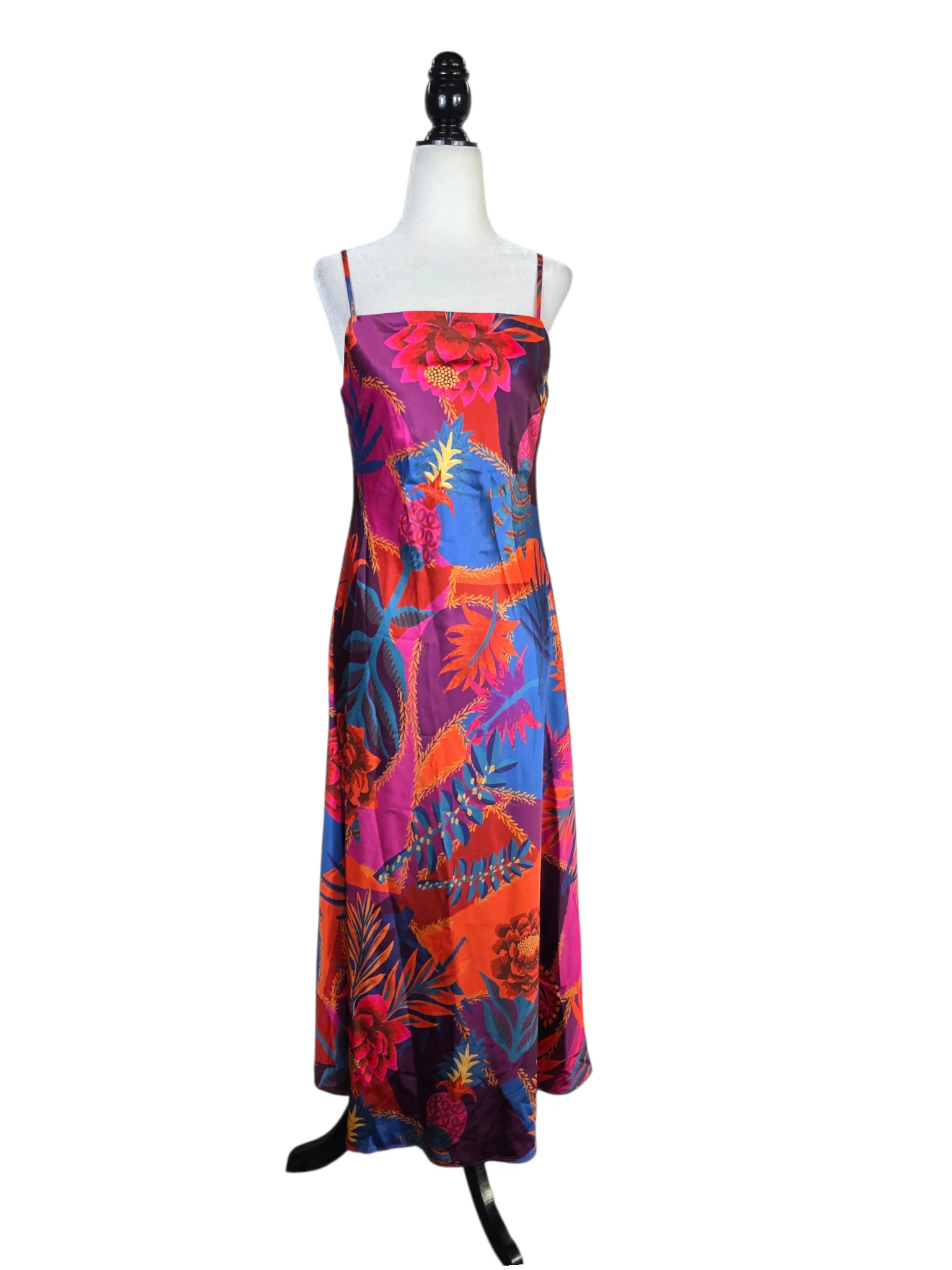 JOIE SATIN BOHO VACATION TROPICAL CAMI MIDI DRESS Joie seconde main
