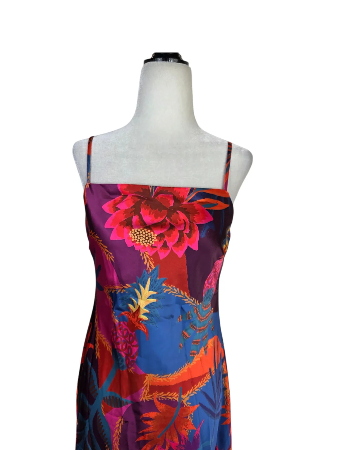 Image for JOIE SATIN BOHO VACATION TROPICAL CAMI MIDI DRESS