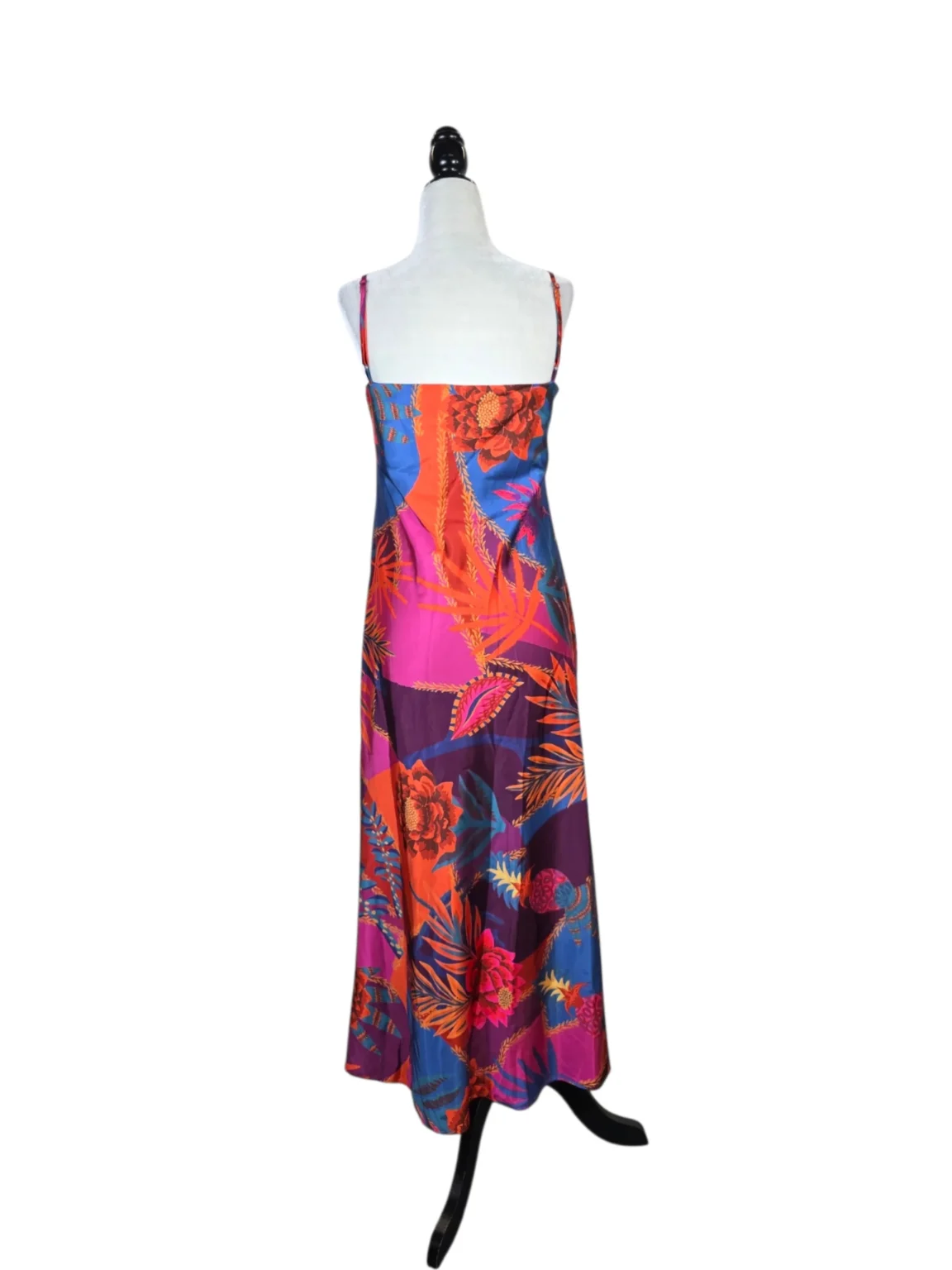 Image for JOIE SATIN BOHO VACATION TROPICAL CAMI MIDI DRESS