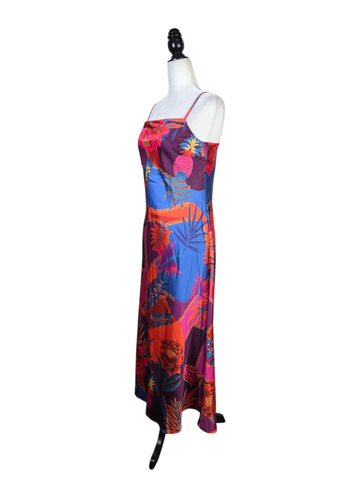 Image for JOIE SATIN BOHO VACATION TROPICAL CAMI MIDI DRESS
