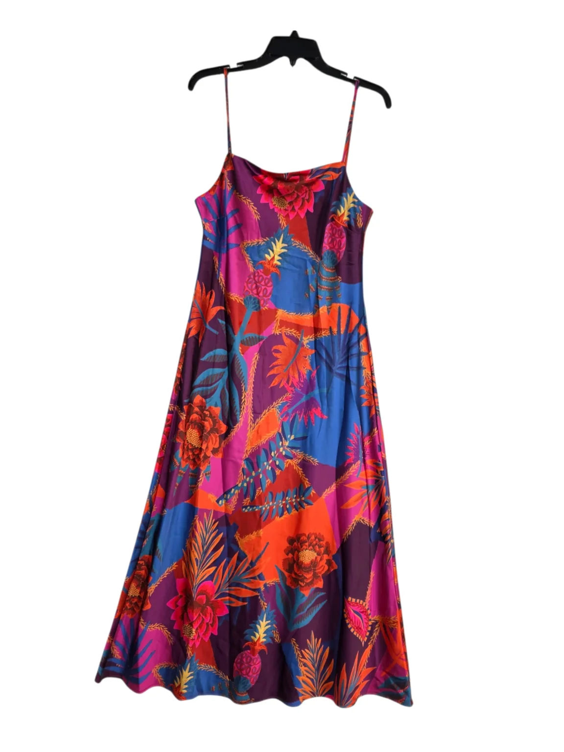 Image for JOIE SATIN BOHO VACATION TROPICAL CAMI MIDI DRESS