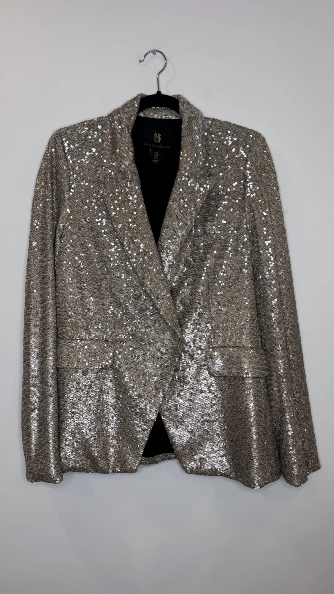 Featured image for HOUSE OF HARLOW Double-breasted sequinned blazer in Champagne, size M, evening glamour