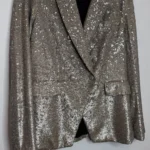 Thumbnail for HOUSE OF HARLOW Double-breasted sequinned blazer in Champagne, size M, evening glamour