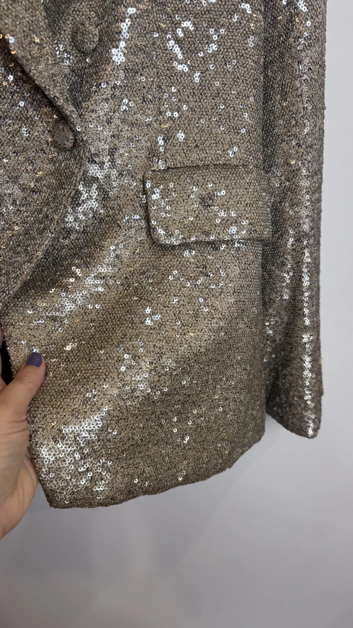 Image for HOUSE OF HARLOW Double-breasted sequinned blazer in Champagne, size M, evening glamour