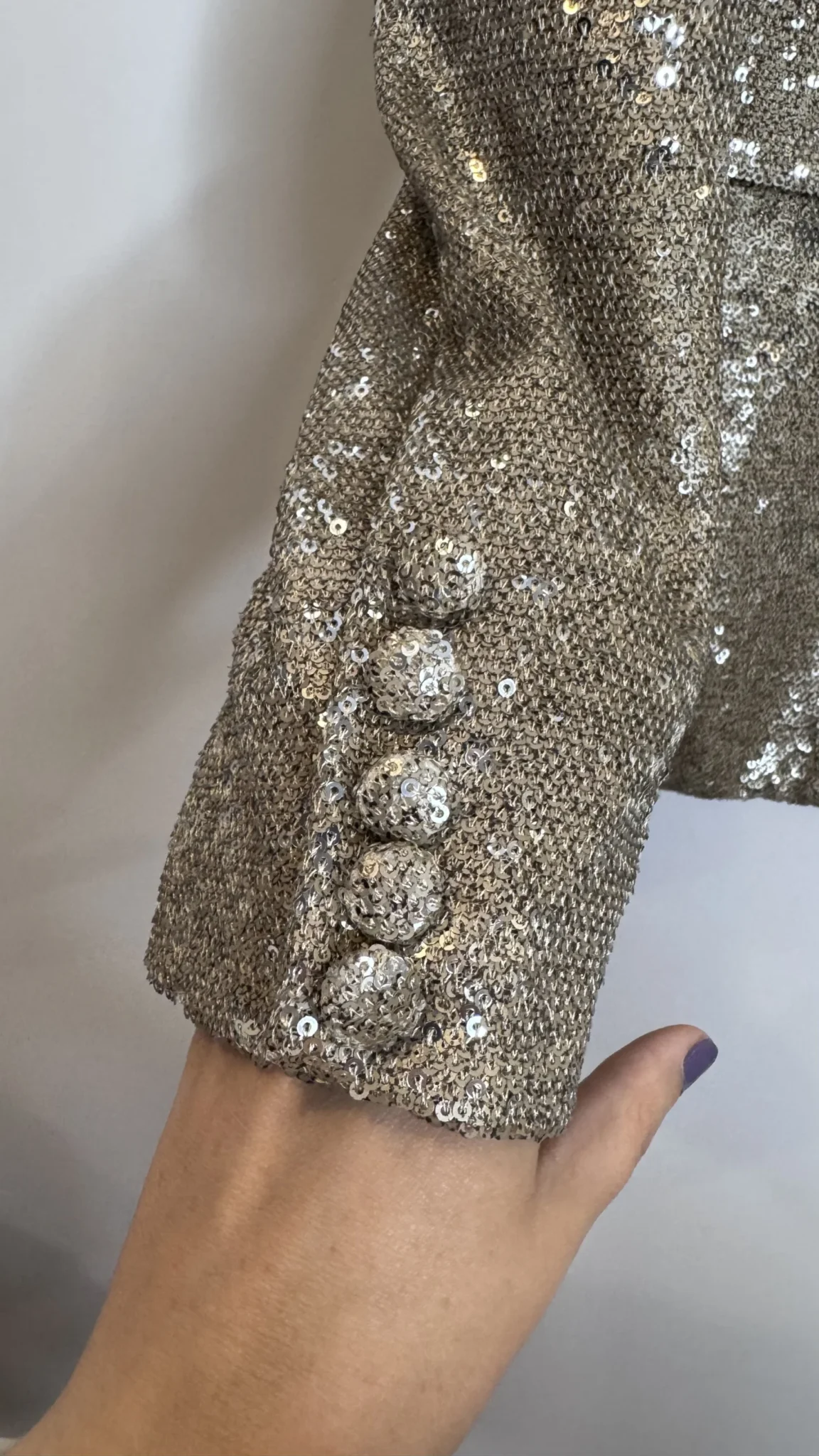 Image for HOUSE OF HARLOW Double-breasted sequinned blazer in Champagne, size M, evening glamour