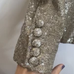 Thumbnail for HOUSE OF HARLOW Double-breasted sequinned blazer in Champagne, size M, evening glamour