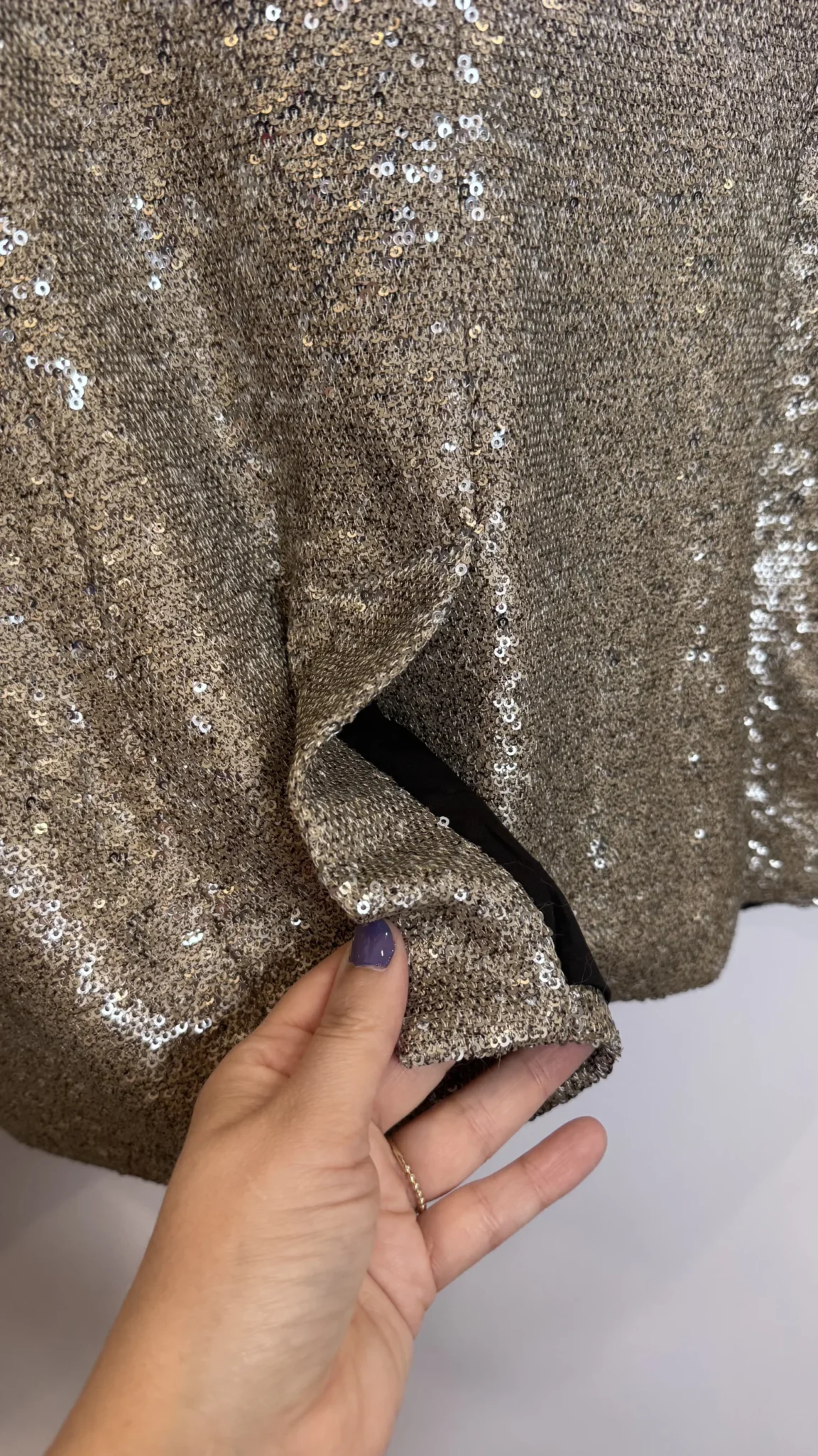 Image for HOUSE OF HARLOW Double-breasted sequinned blazer in Champagne, size M, evening glamour