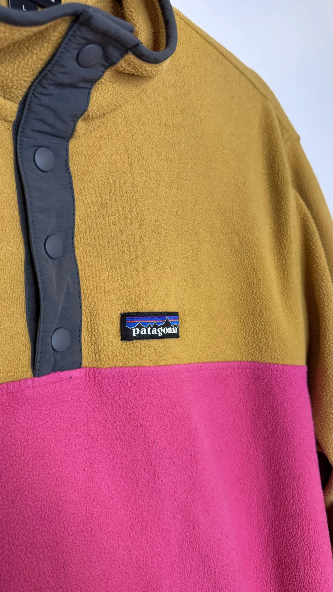 Image for Patagonia Men’s Two-Tone micro D Snap-T Fleece Pullover, Mustard Pink, size L