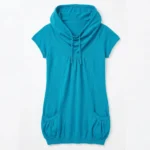 Featured thumbnail for TWIK – Tunique turquoise en coton – Style sport-chic, col bénitier, coupe longue, poches latérales – Médium