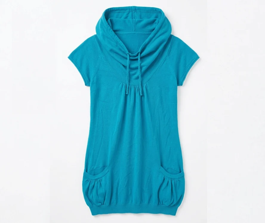 TWIK – Tunique turquoise en coton – Style sport-chic, col bénitier, coupe longue, poches latérales – Médium Twik seconde main