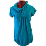 Thumbnail for TWIK – Tunique turquoise en coton – Style sport-chic, col bénitier, coupe longue, poches latérales – Médium