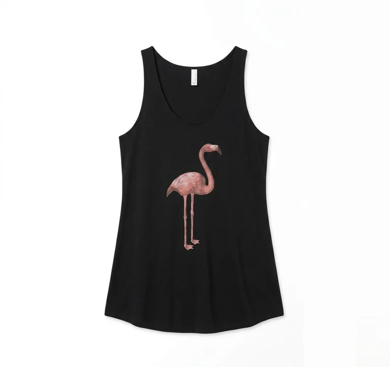 Featured image for ANANAS AND BANANAS - Débardeur-Tunique Noir Imprimé Flamant Rose Boho Asymétrique Medium