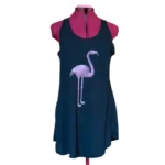 Thumbnail for ANANAS AND BANANAS - Débardeur-Tunique Noir Imprimé Flamant Rose Boho Asymétrique Medium