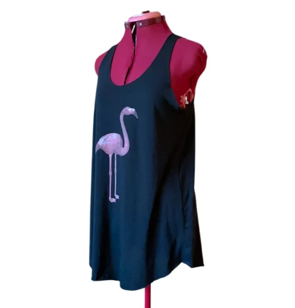 Image for ANANAS AND BANANAS - Débardeur-Tunique Noir Imprimé Flamant Rose Boho Asymétrique Medium