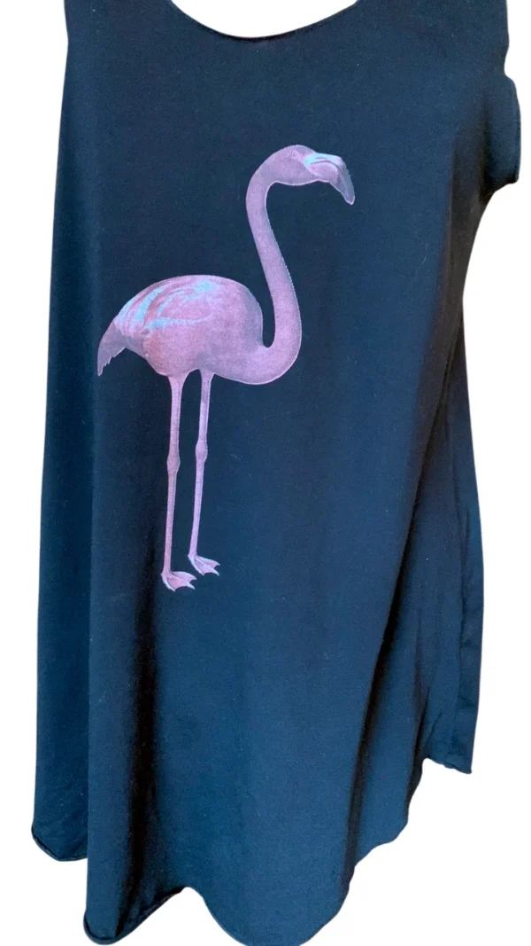 Image for ANANAS AND BANANAS - Débardeur-Tunique Noir Imprimé Flamant Rose Boho Asymétrique Medium