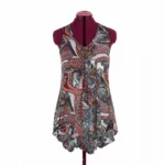 Featured thumbnail for Débardeur sans manches Tunique Bohème Paisley Rouge Noir Sangle Boucle Style Boho Medium