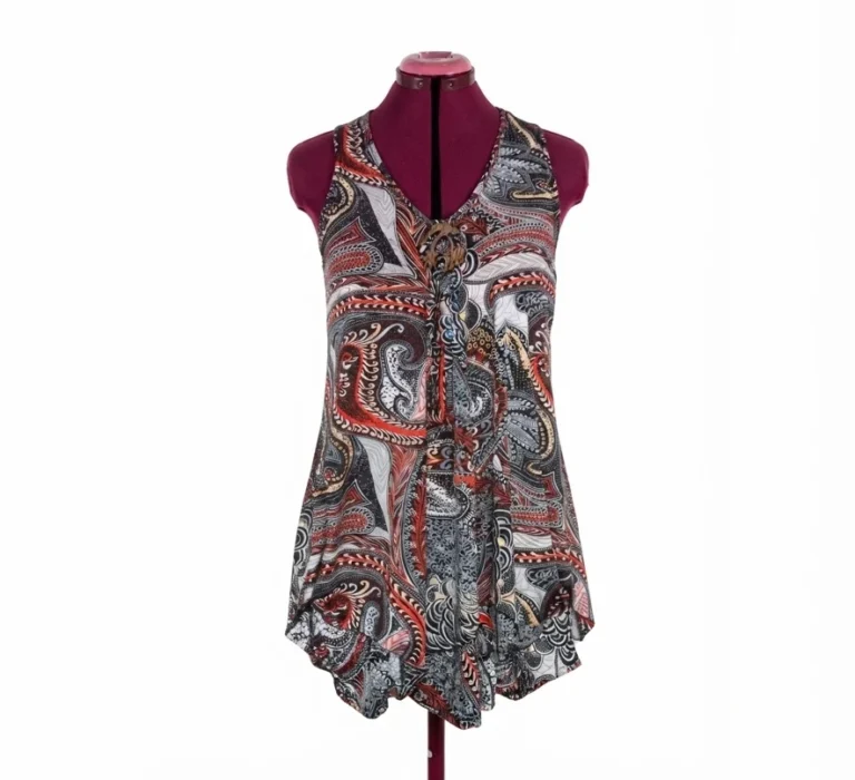 Featured image for Débardeur sans manches Tunique Bohème Paisley Rouge Noir Sangle Boucle Style Boho Medium