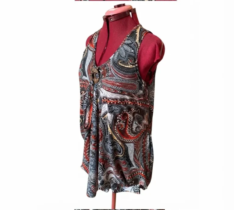 Image for Débardeur sans manches Tunique Bohème Paisley Rouge Noir Sangle Boucle Style Boho Medium