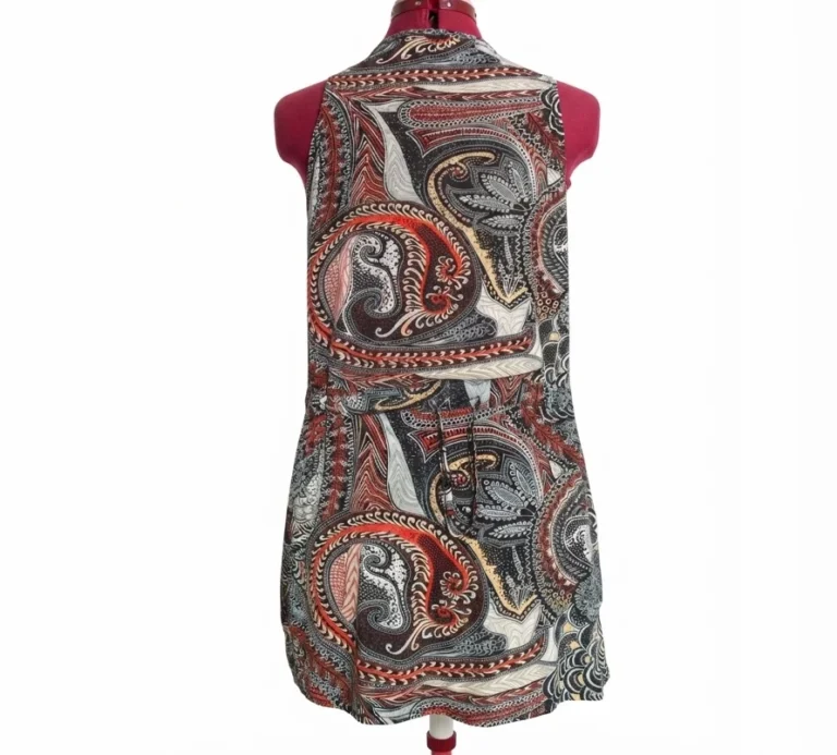 Image for Débardeur sans manches Tunique Bohème Paisley Rouge Noir Sangle Boucle Style Boho Medium