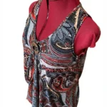 Thumbnail for Débardeur sans manches Tunique Bohème Paisley Rouge Noir Sangle Boucle Style Boho Medium