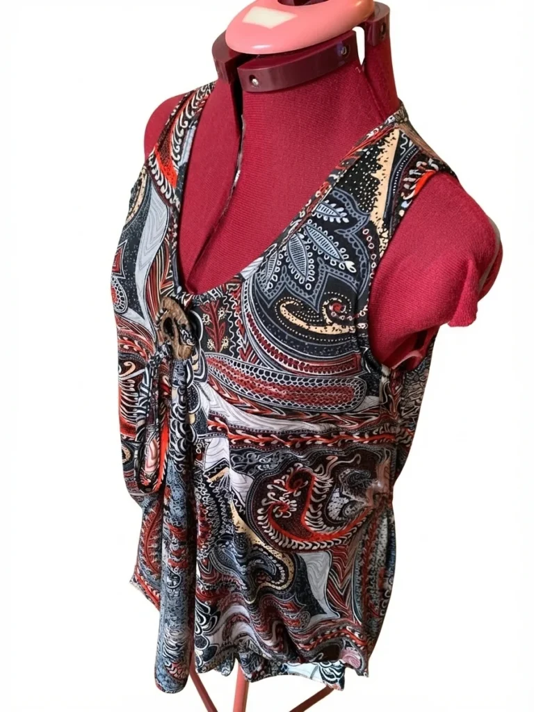 Image for Débardeur sans manches Tunique Bohème Paisley Rouge Noir Sangle Boucle Style Boho Medium