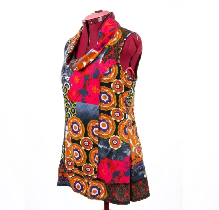 Image for SAN FRANCISCO - Haut Tunic  Col Bénitier Multicolore Imprimé Rétro Patchwork Style Boho - Large