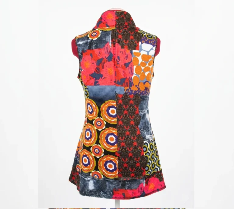 Image for SAN FRANCISCO - Haut Tunic  Col Bénitier Multicolore Imprimé Rétro Patchwork Style Boho - Large