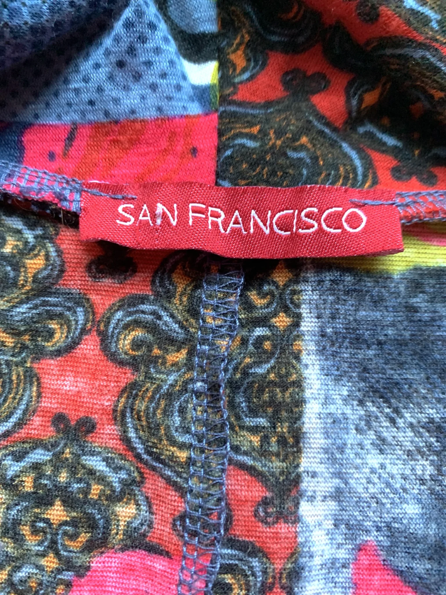 Image for SAN FRANCISCO - Haut Tunic  Col Bénitier Multicolore Imprimé Rétro Patchwork Style Boho - Large