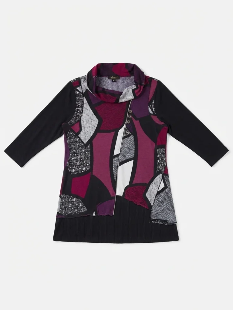 Featured image for Emotions – Plum B&W – Tunique-pull à col bénitier, motif géométrique abstrait – Grande