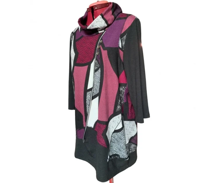 Image for Emotions – Plum B&W – Tunique-pull à col bénitier, motif géométrique abstrait – Grande