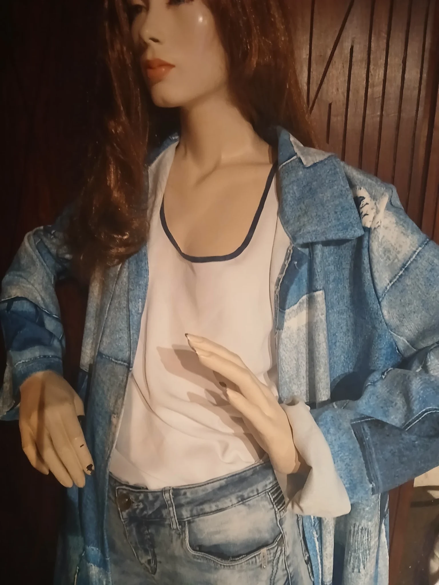 Image for Long coat made from pieces of denim