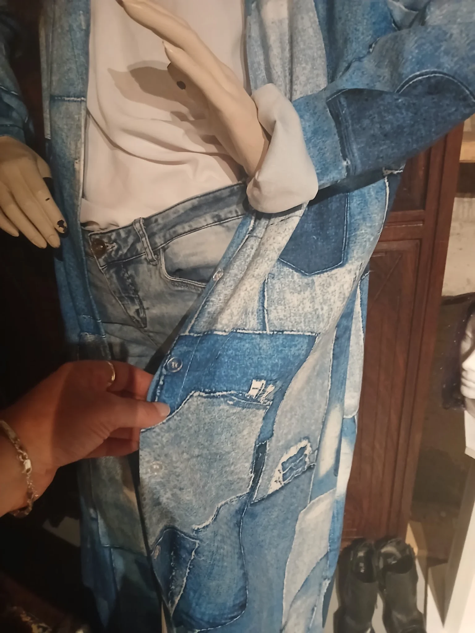 Image for Long coat made from pieces of denim