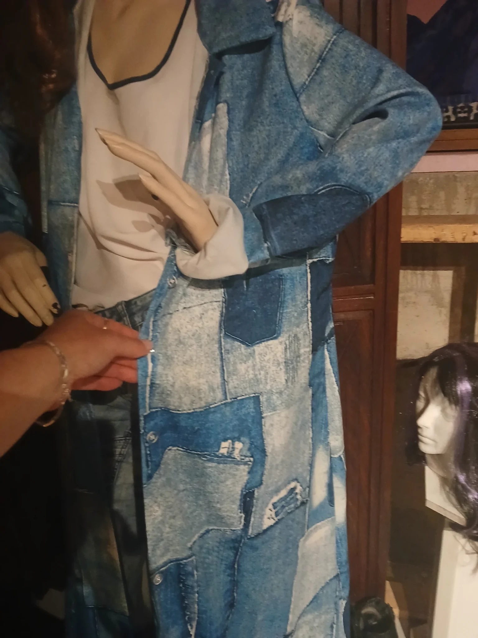 Image for Long coat made from pieces of denim