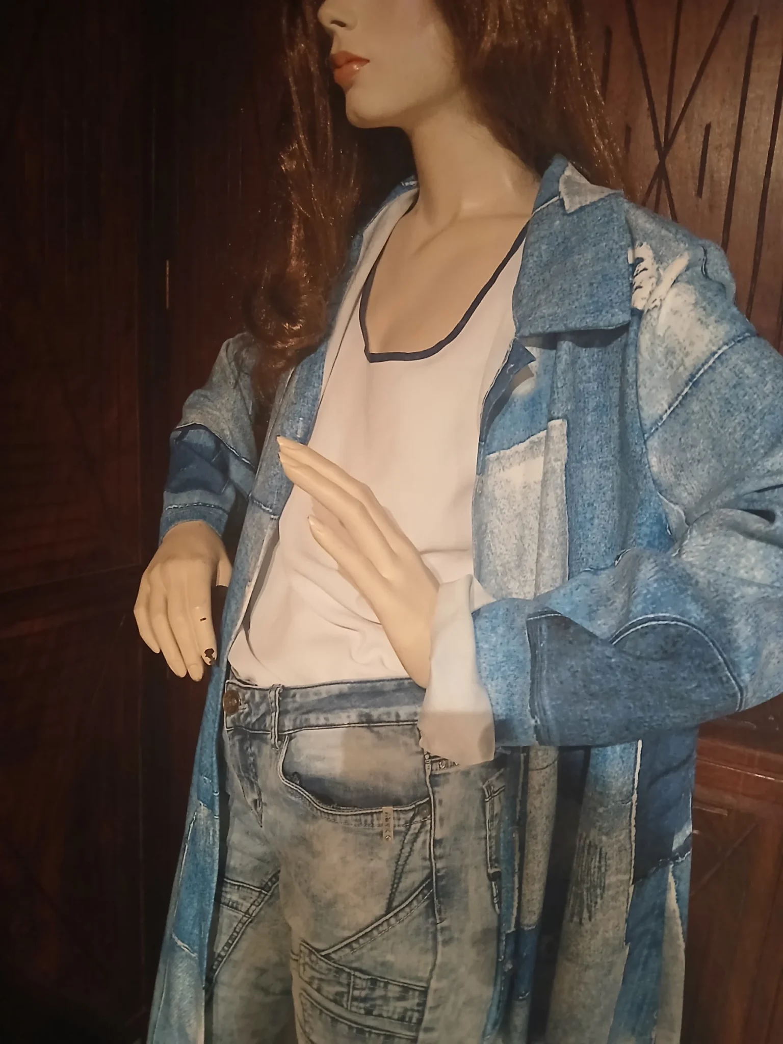 Image for Long coat made from pieces of denim