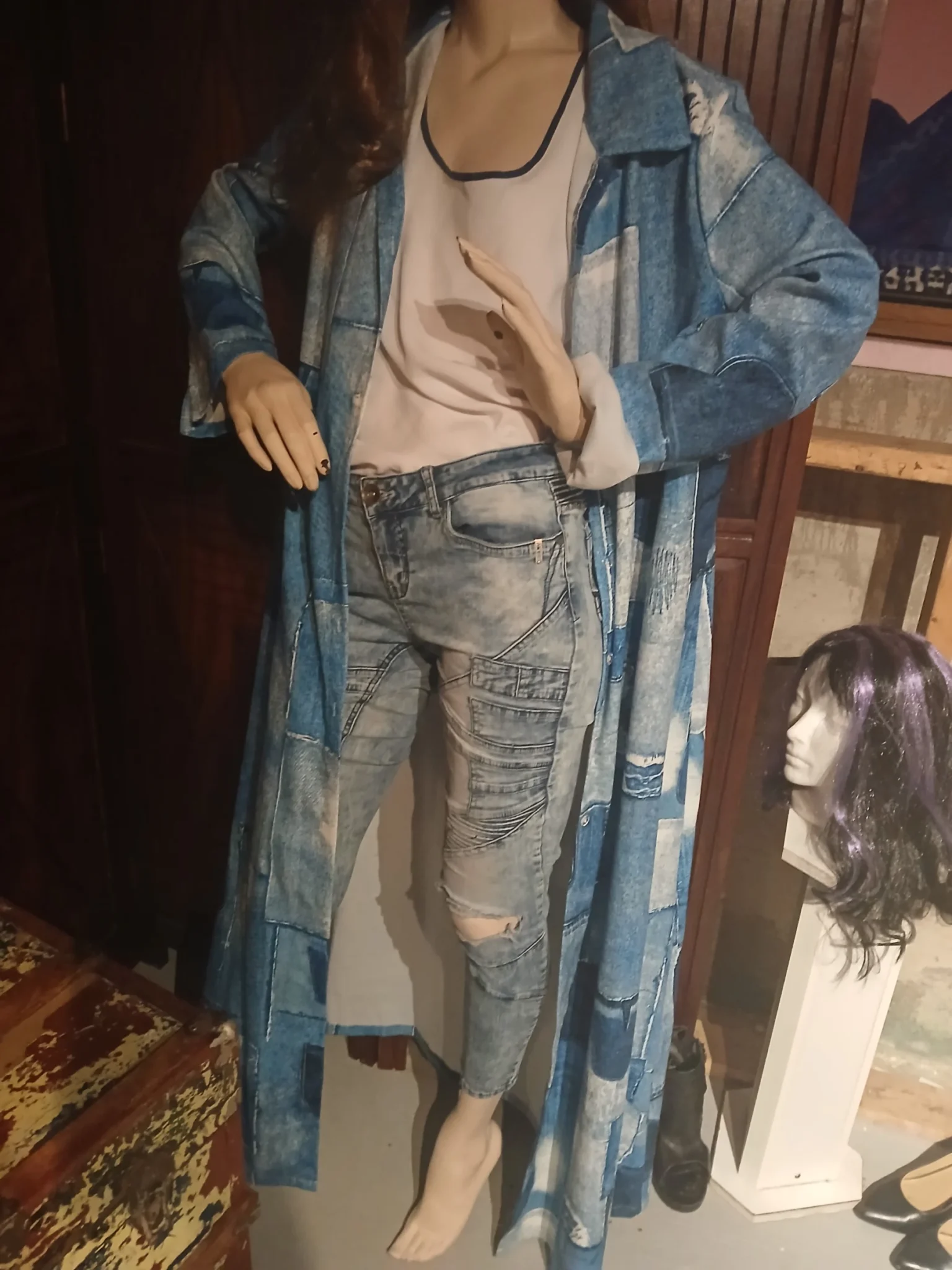 Image for Long coat made from pieces of denim