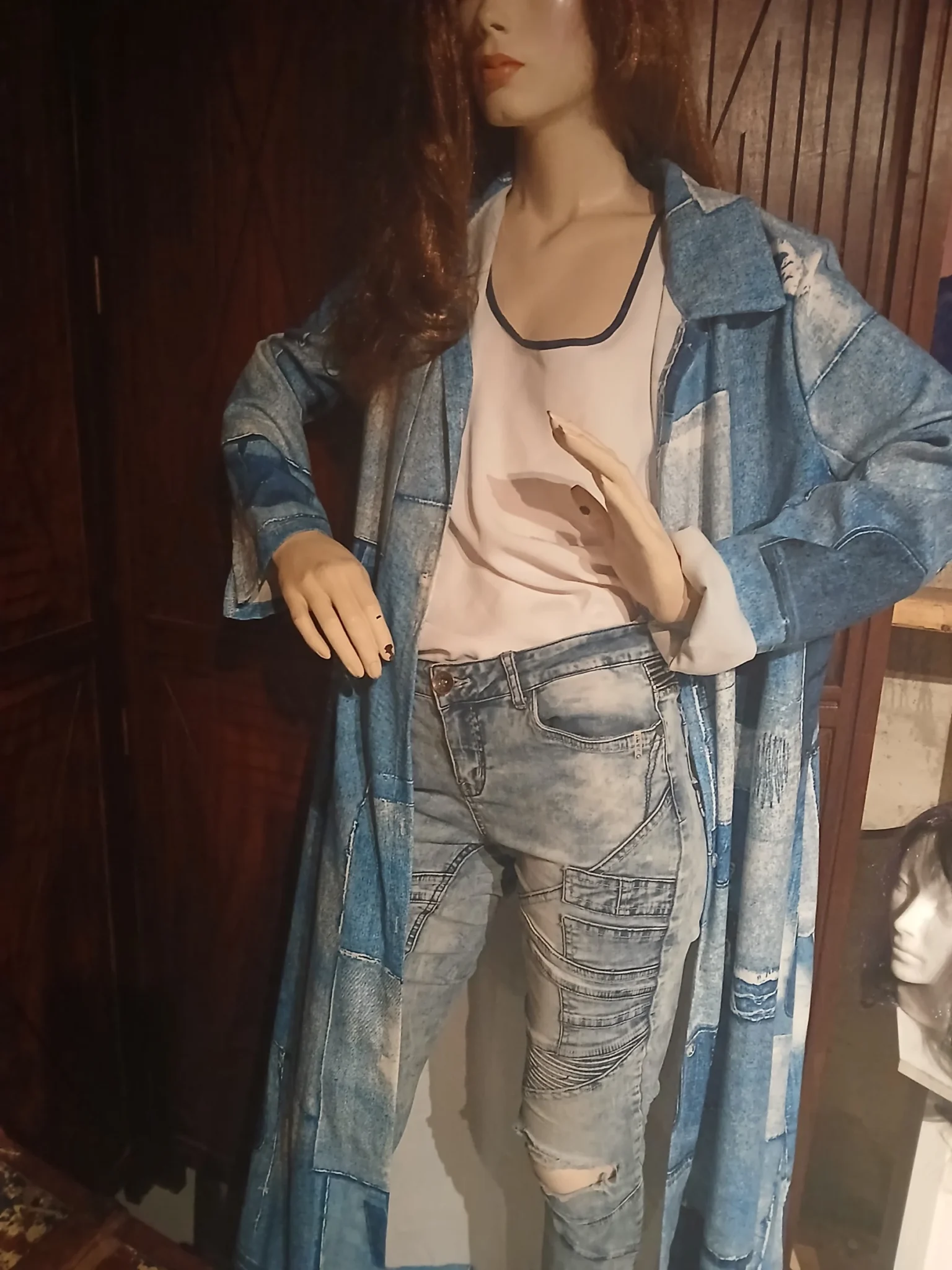 Image for Long coat made from pieces of denim