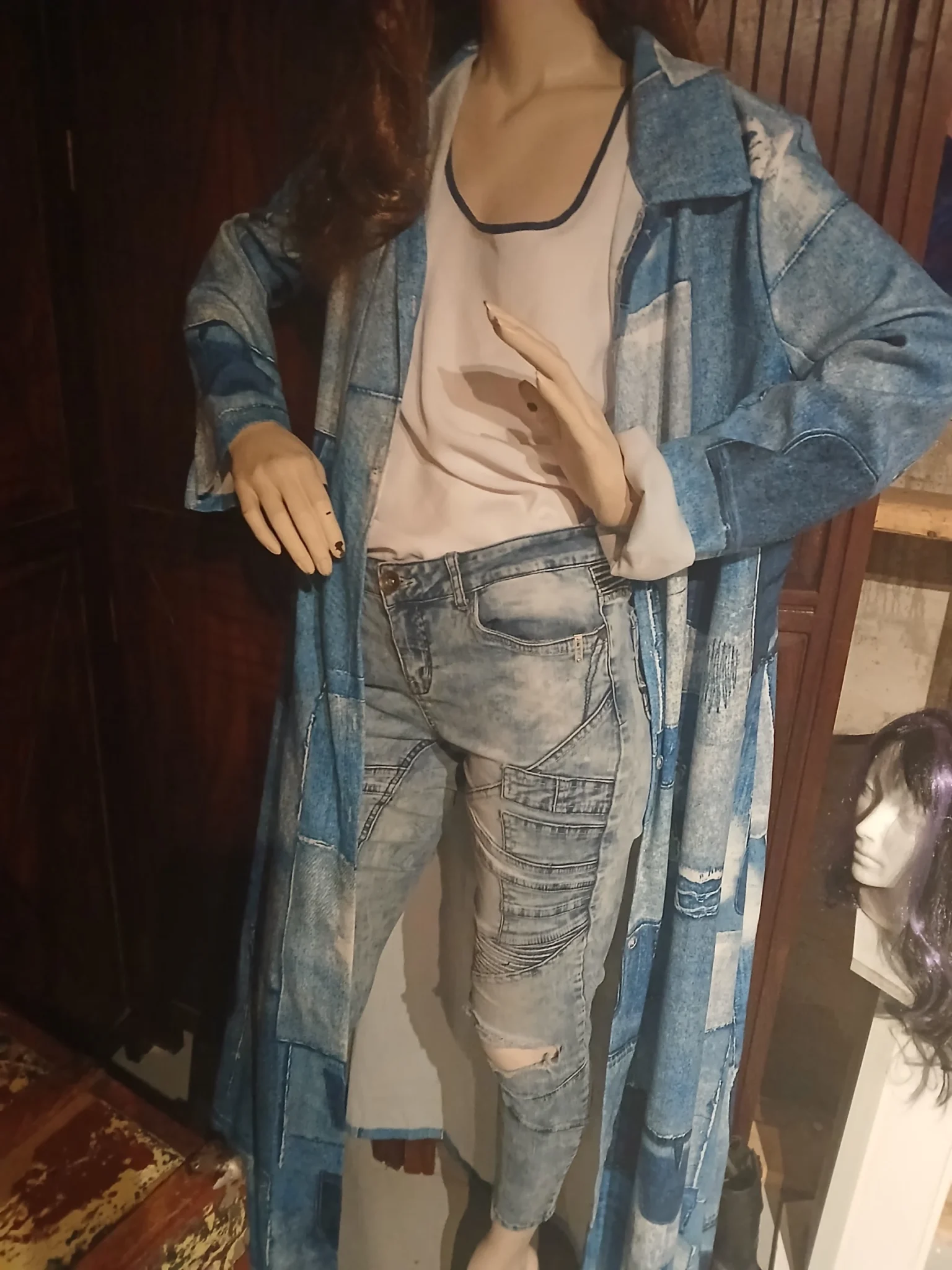 Image for Long coat made from pieces of denim