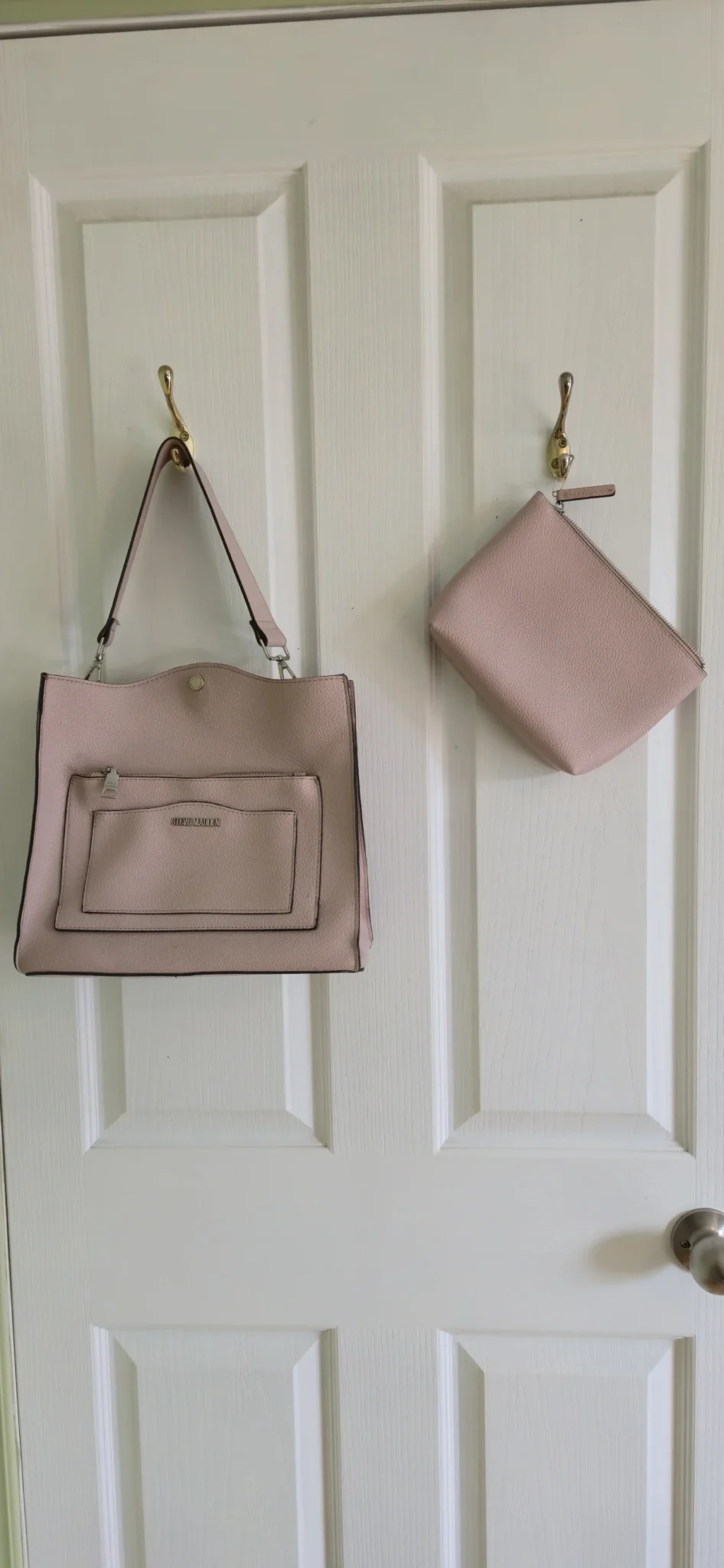 Featured image for Pink Steve Madden handbag with a clutch bag, shoulder strap AND short strap.