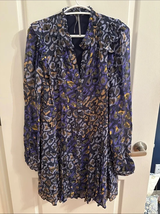 Robe courte à manches longues à motif léopard Anthropolgie Anthropologie seconde main