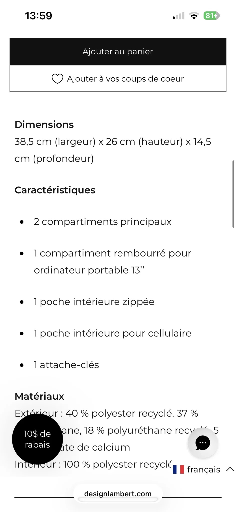 Image for Magnifique sac Lambert avec détails dorés