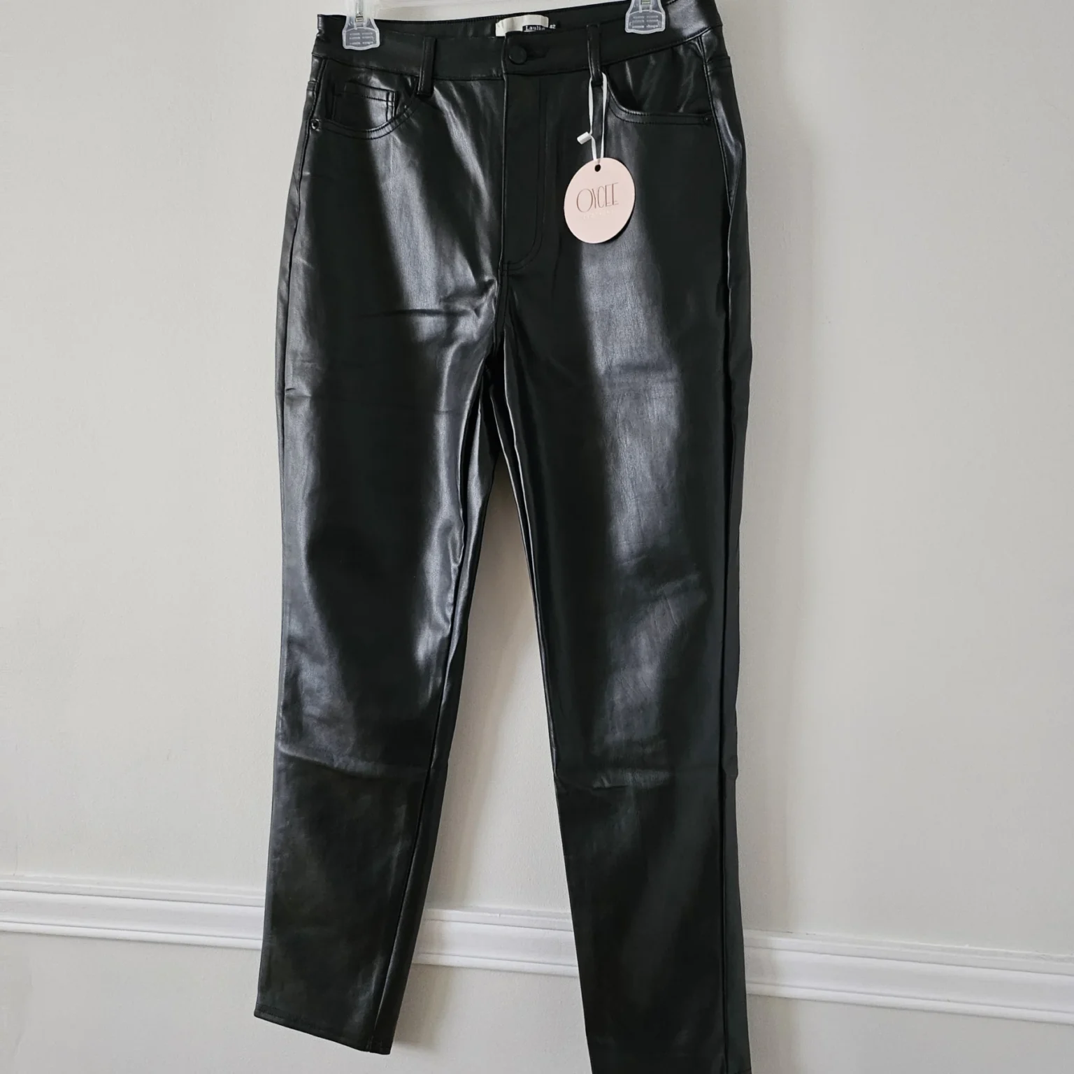 Image for OYCEE high-waisted faux leather trousers