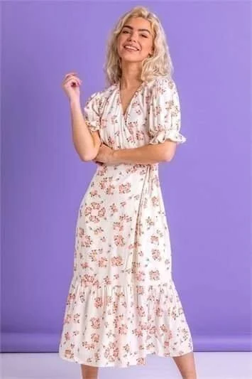 Image for Dusk Floral Wrap Midi Dress
