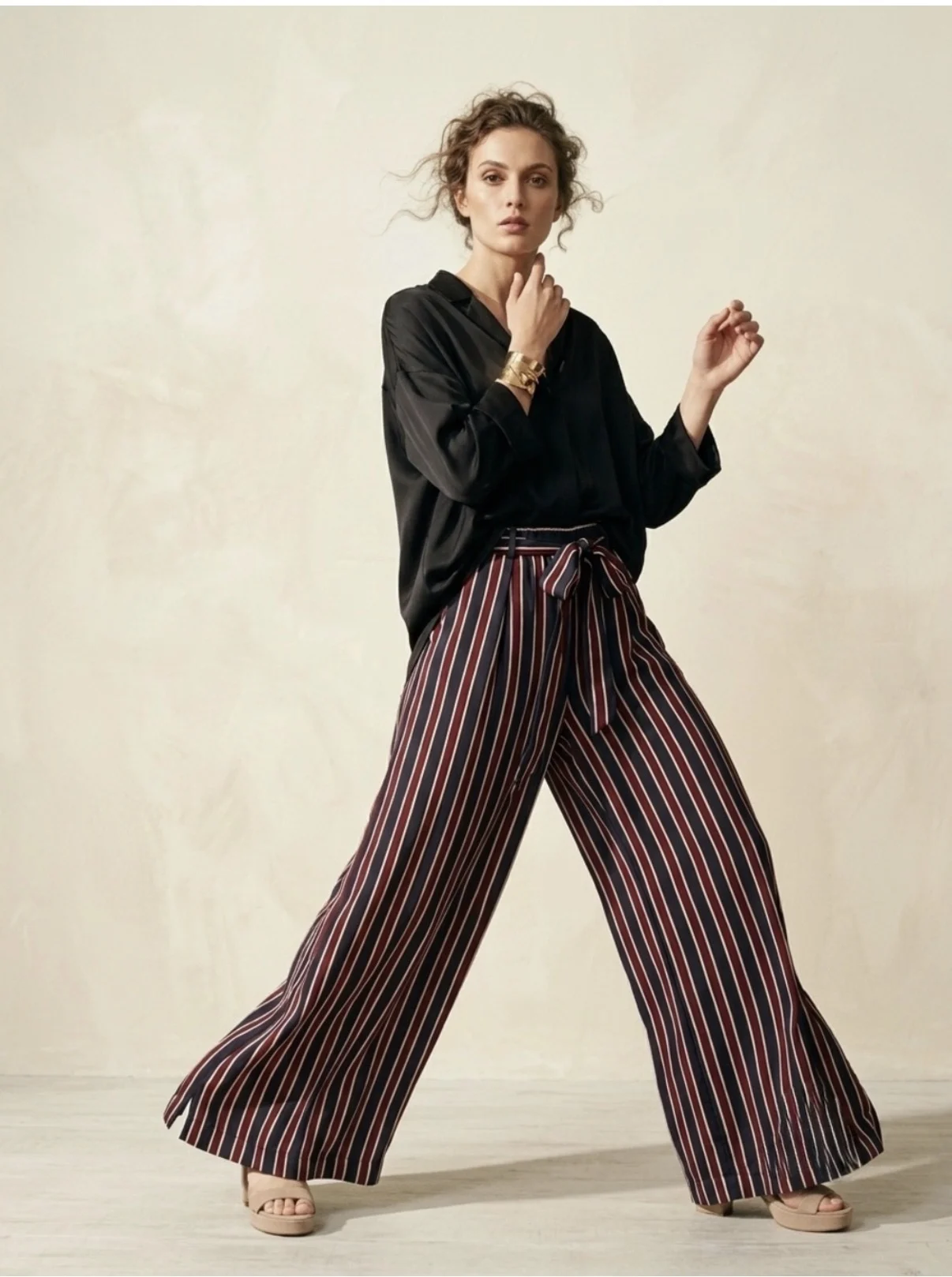 FRAME Wide-leg Striped Satin Trousers *Other seconde main