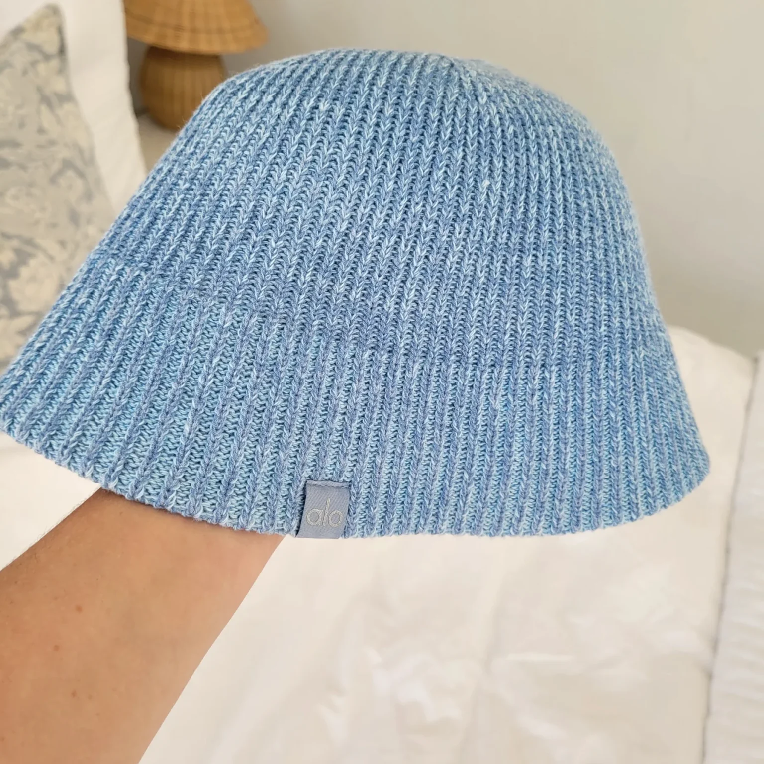 Image for Alo Yoga Knitted Bell-Shaped Hat – Denim Knit Bell Style (Sky Blue)