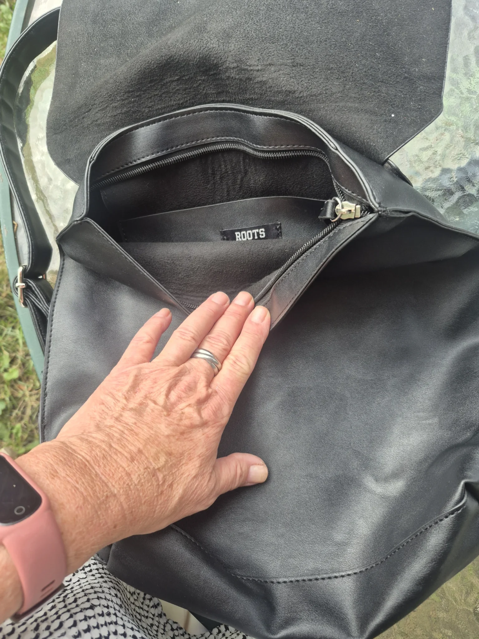 Image for Roots black leather rucksack bag