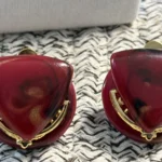 Thumbnail for Ensemble Parure Vintage Collier Double Rangée Pendentif Rouge Bordeaux et Boucles d'Oreilles Clips Doré